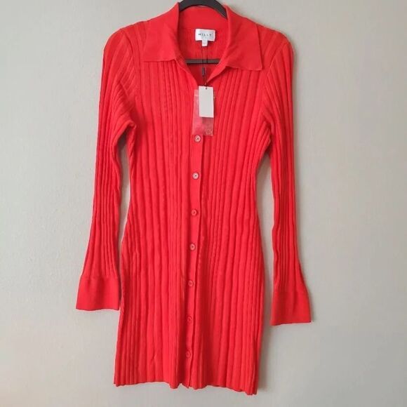 MILLY x Revolve Polo Ribbed Cardigan Button Up Coral Mini Dress Size Large - Picture 5 of 9